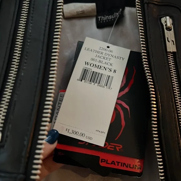 SPYDER Gorgeous Dynasty Leather Jacket. Biker style w/curly Lamb collar Size 8 - Picture 3 of 6